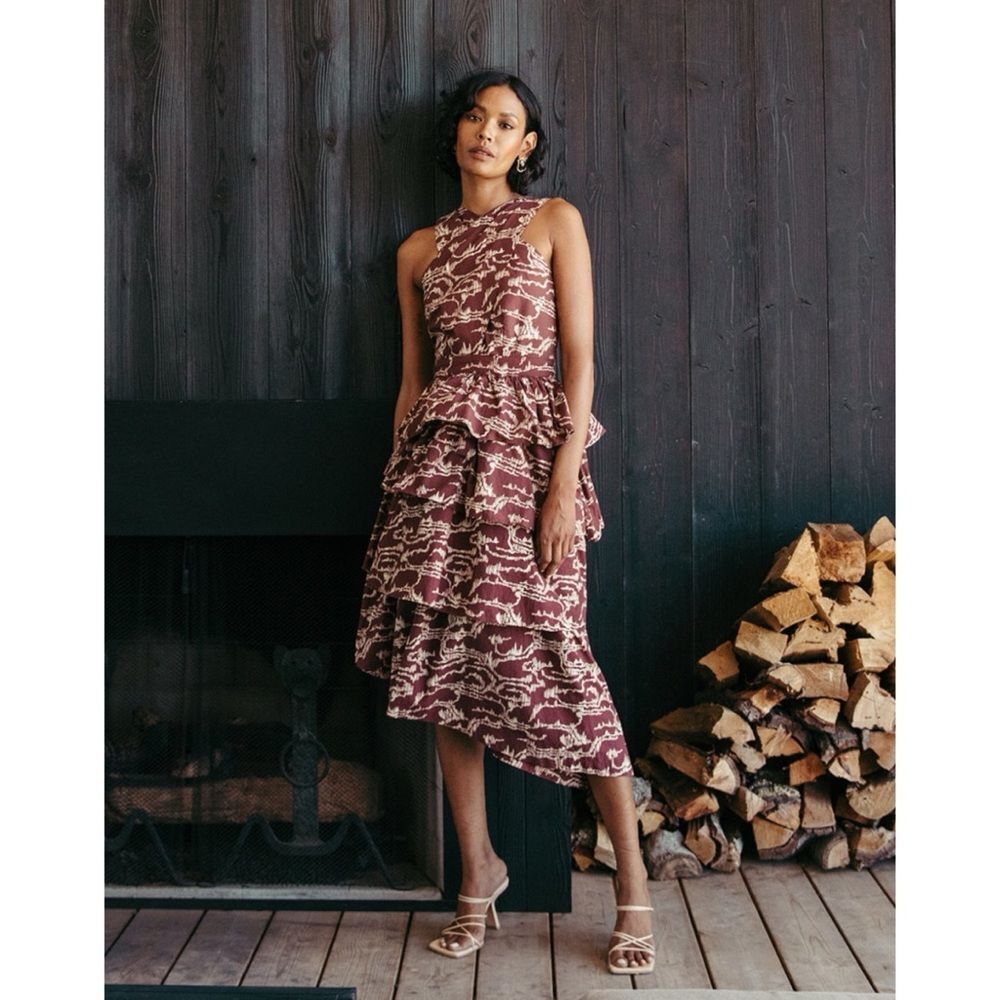 CLEOBELLA Carson Midi Dress in Fringe Ikat Print Size Small ~ Pristine